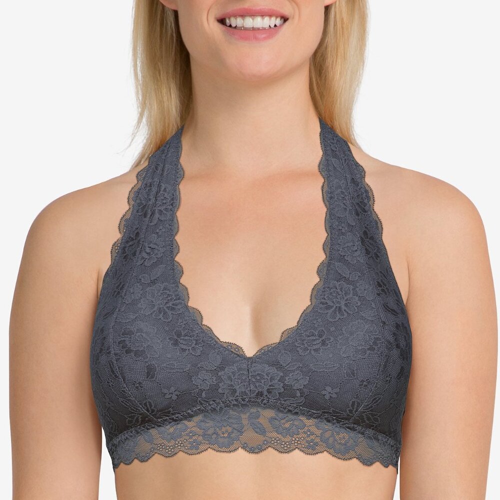 Gilly Hicks Lace Halter Bralette in Grey Blue, S